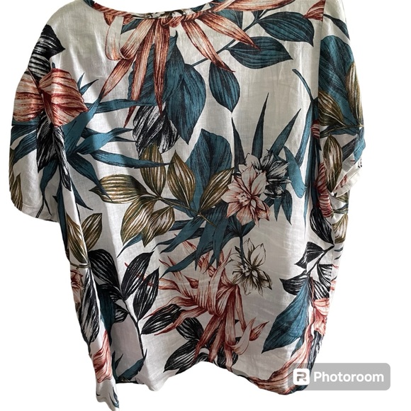 C&C California 100% Linen Blouse XXL Tropical Floral Print - Picture 2 of 6